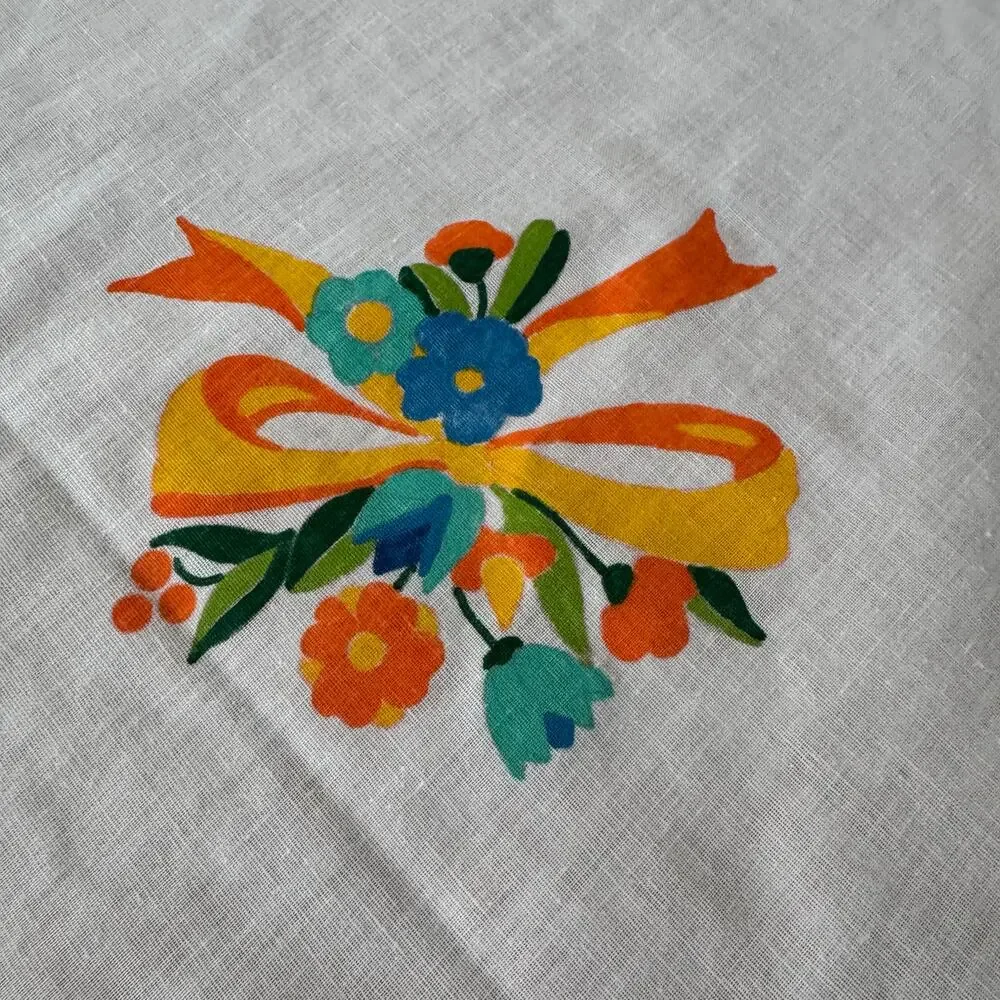 Fabric Painted Floral Tablecloth Monogram K Yellow Orange Cottage Core 54x68